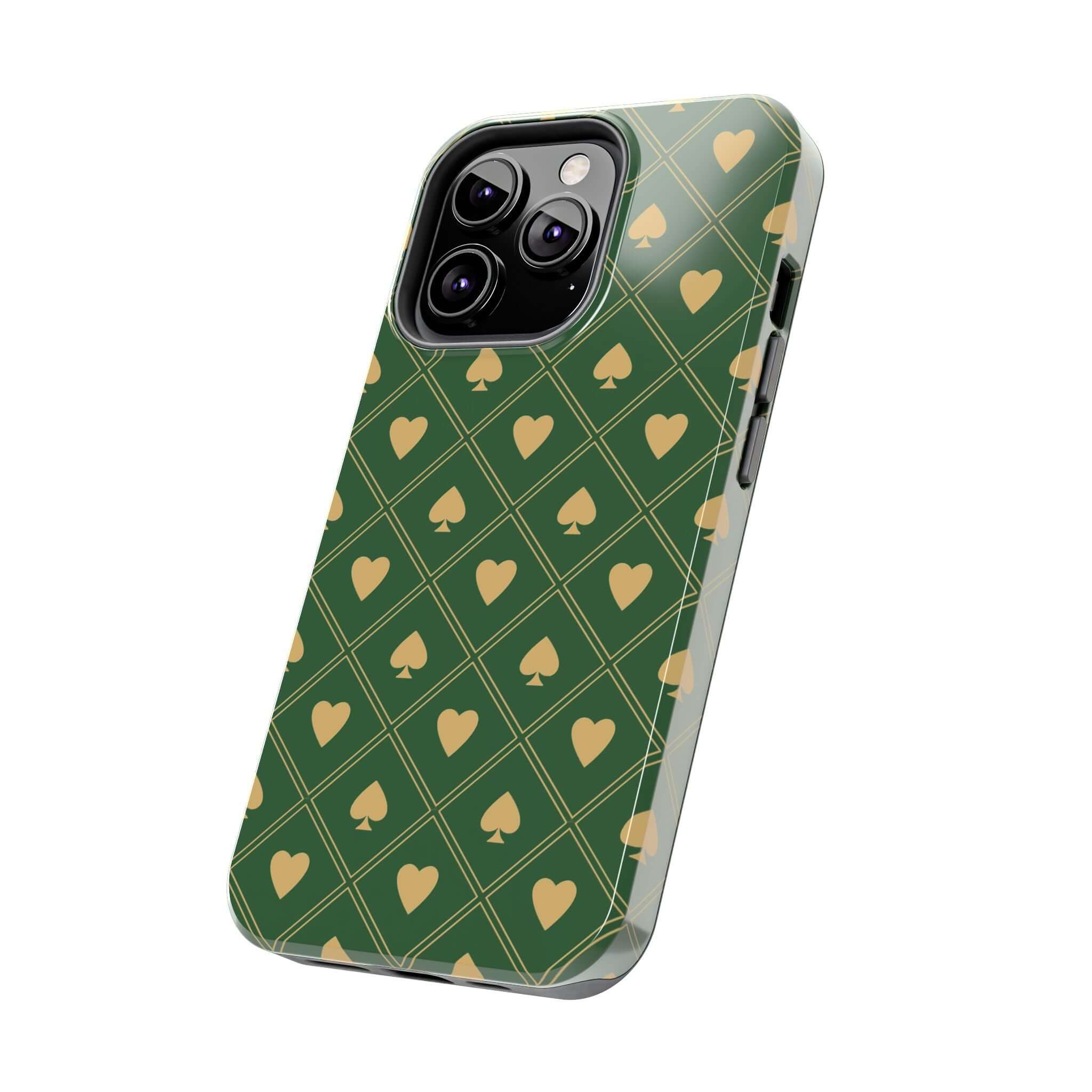 Royal Flush green spade phone case with hearts, perfect as a cute iPhone or Samsung flower design phone cover, free shipping included.