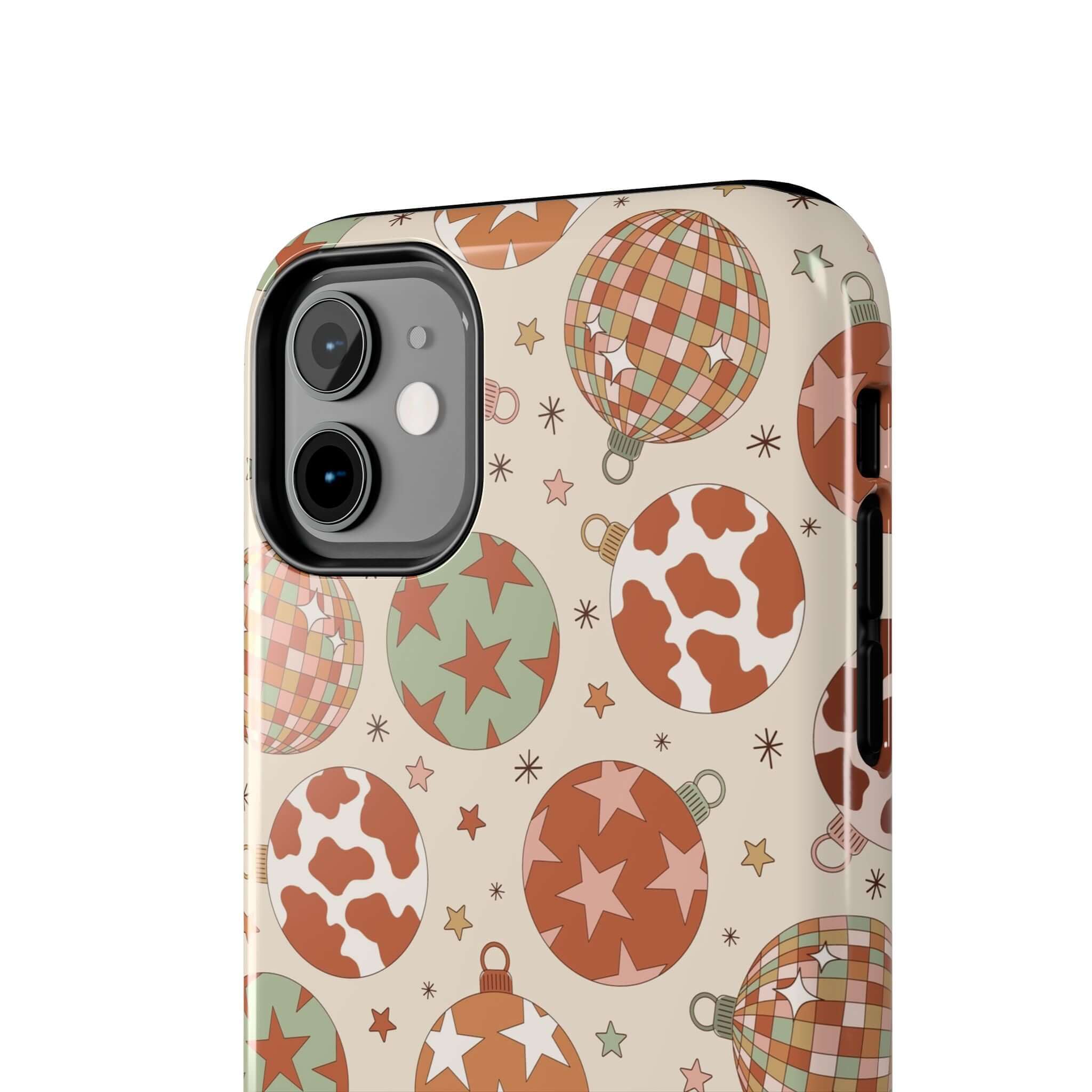 Festive cowgirl-themed iPhone case with colorful Christmas pattern, perfect as a cute phone cover and holiday accessory.