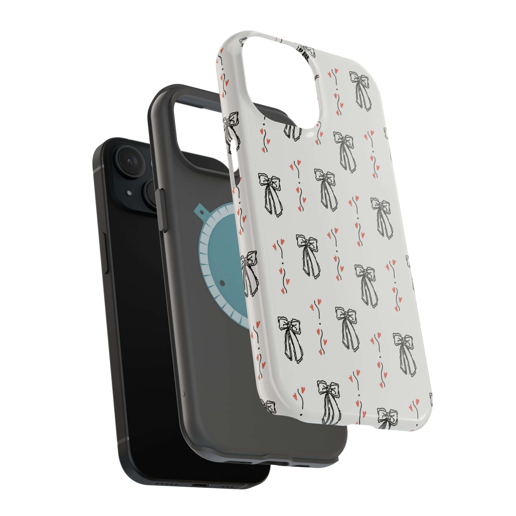 Vintage Coquette iPhone 16 case with black bow design, cute phone case for fashion-forward styles.