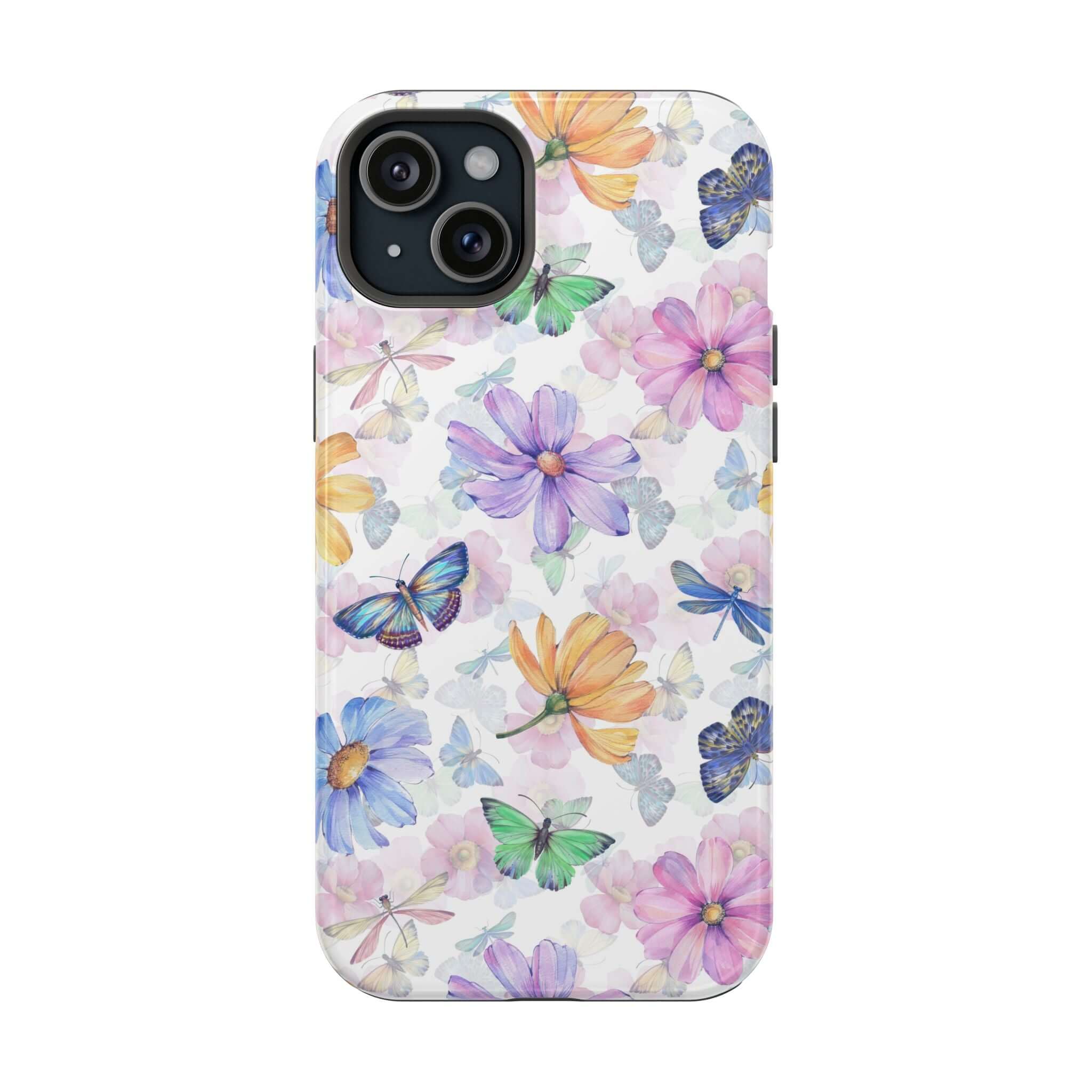 Cute MagSafe iPhone 16 Case with Watercolor Butterfly and Flower Design