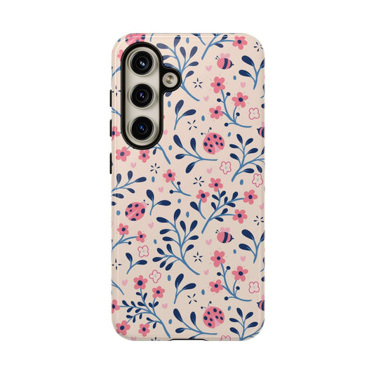 Ladybug Garden floral case for Samsung Galaxy with cute ladybugs and flowers, colorful iPhone case, cute phone cases, iPhone 14 Pro Max Case, Samsung S23 case