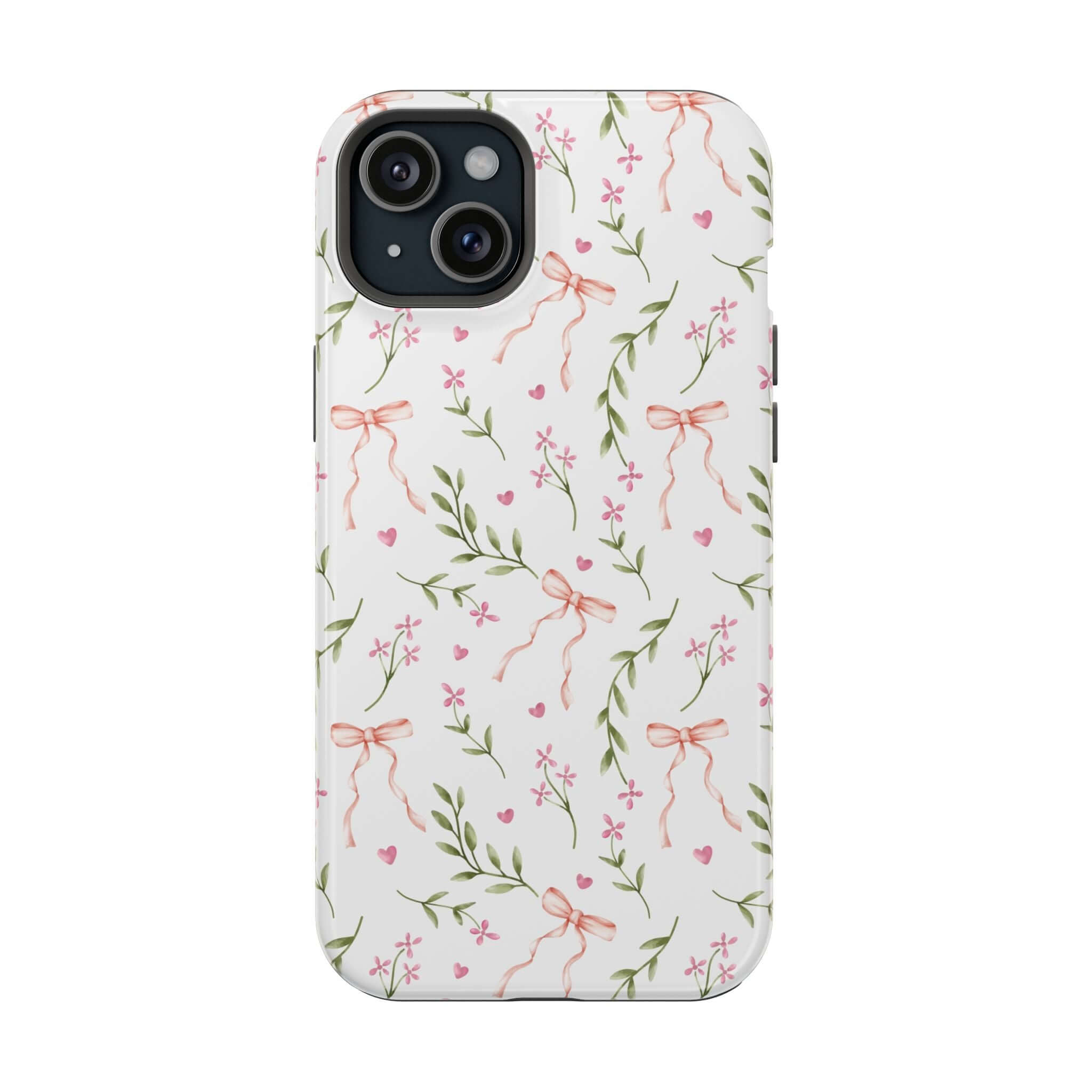 Charming Pink Coquette MagSafe iPhone Case with Floral and Bow Design, Cute Phone Cover by Darling Daydream.