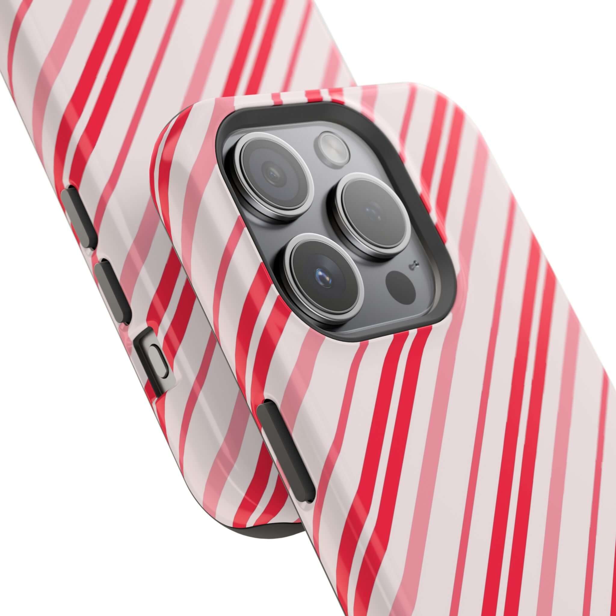 Candy Cane Cutie MagSafe Case with festive red and white stripes, ideal Christmas and holiday phone cover with MagSafe technology.