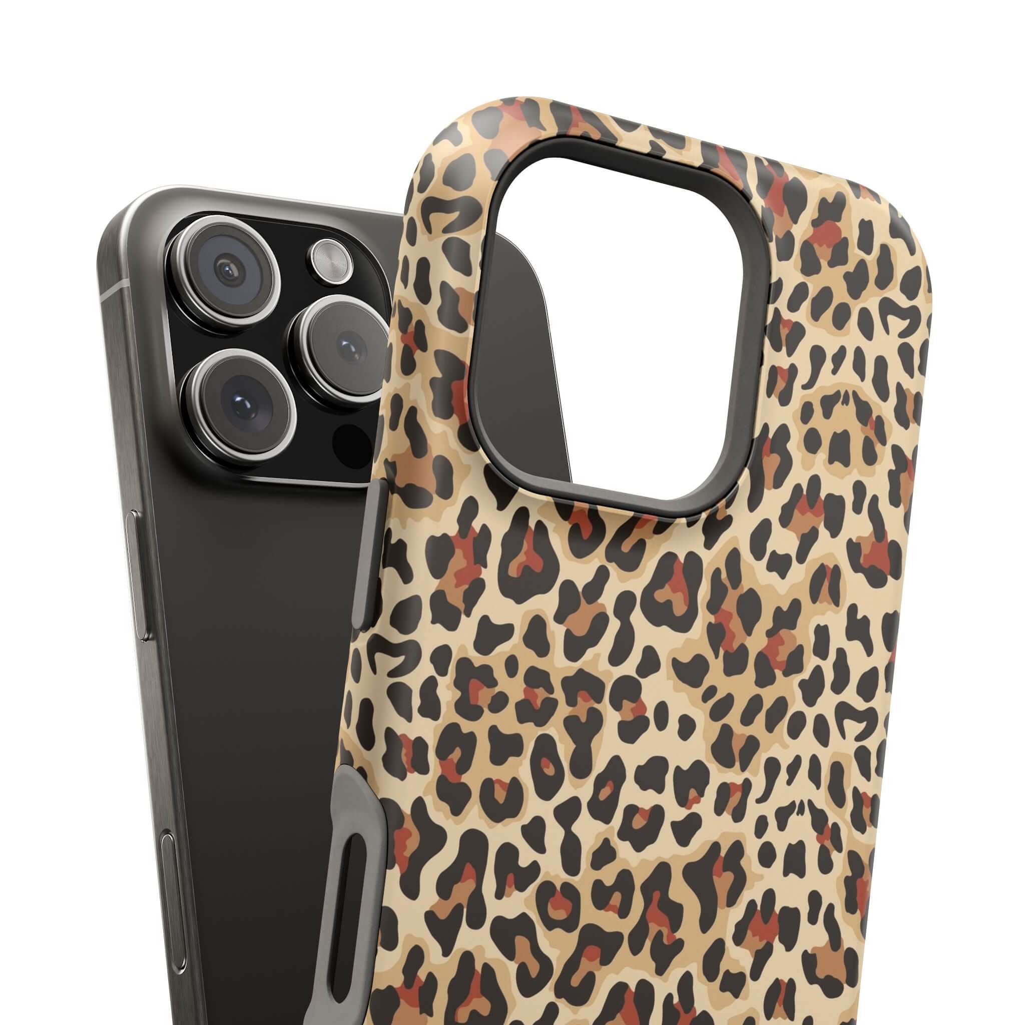 Colorful leopard print MagSafe iPhone case with abstract design, showcasing a cute and stylish protective cover for iPhone.