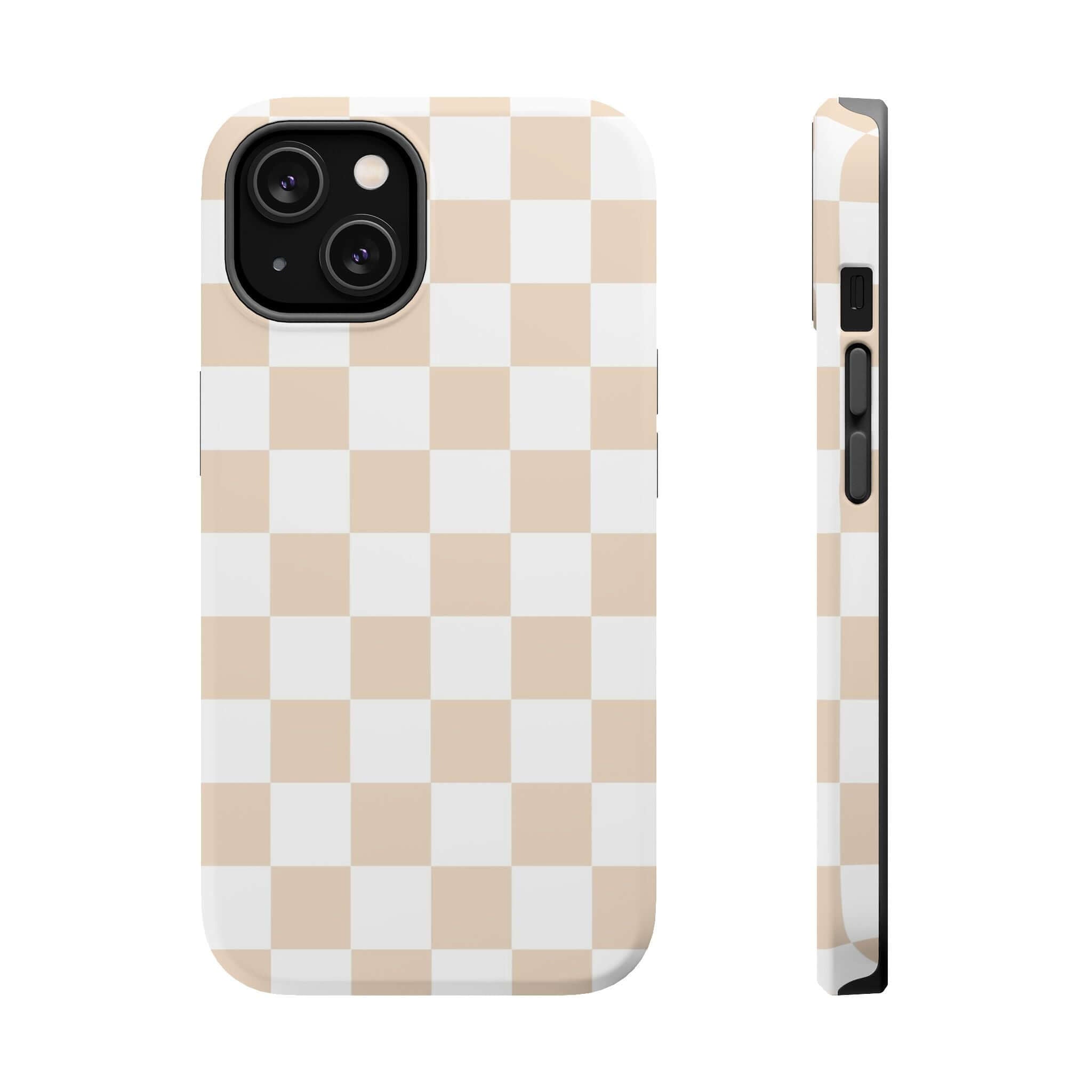 Cream checkered MagSafe iPhone 16 case for a cute and protective phone accessory