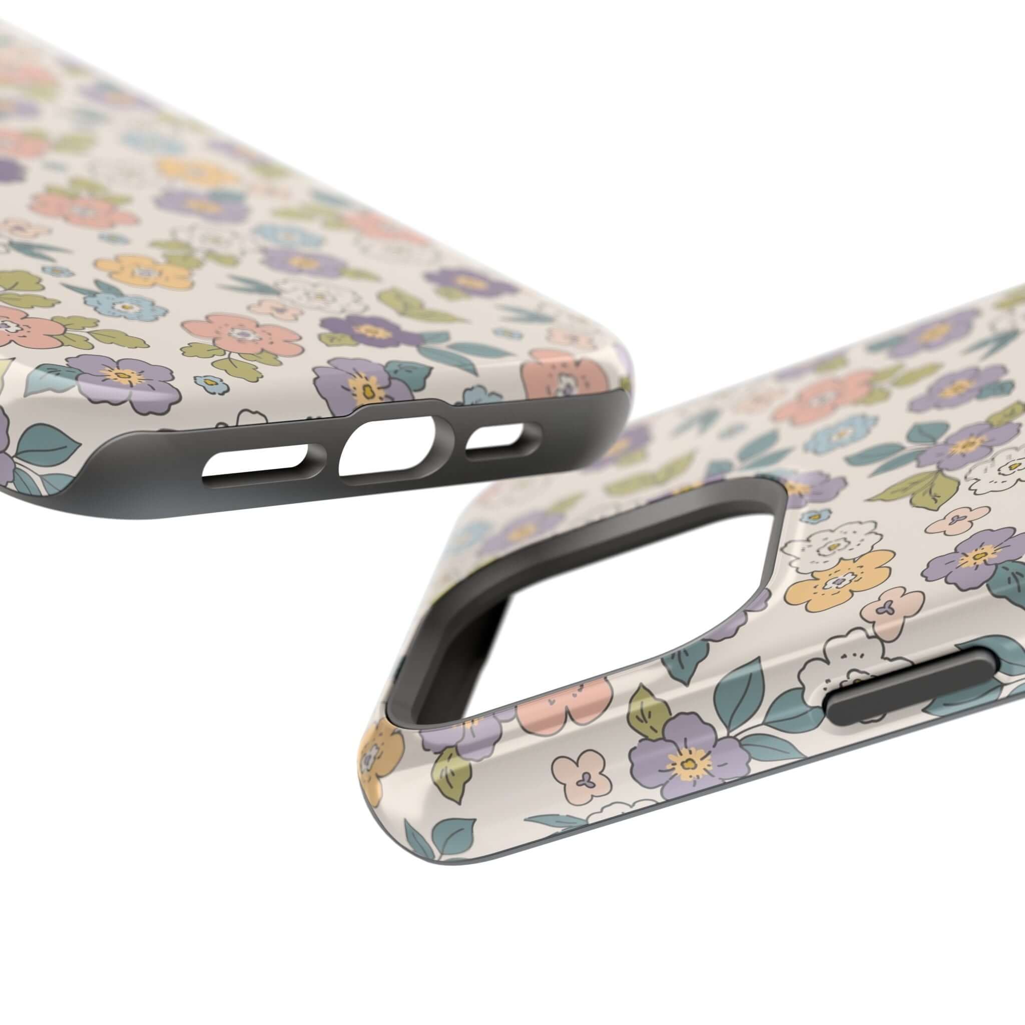 Colorful Ditsy Daisies phone case showcasing vibrant floral design and MagSafe compatibility for stylish protection.