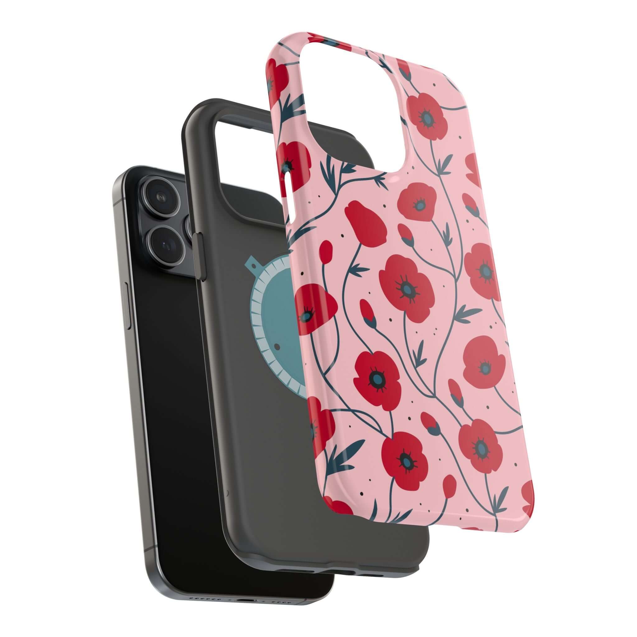 Pink n Poppy Pink Floral Case for iPhone on display showing floral pattern and protective features. Cute phone case with free shipping options.