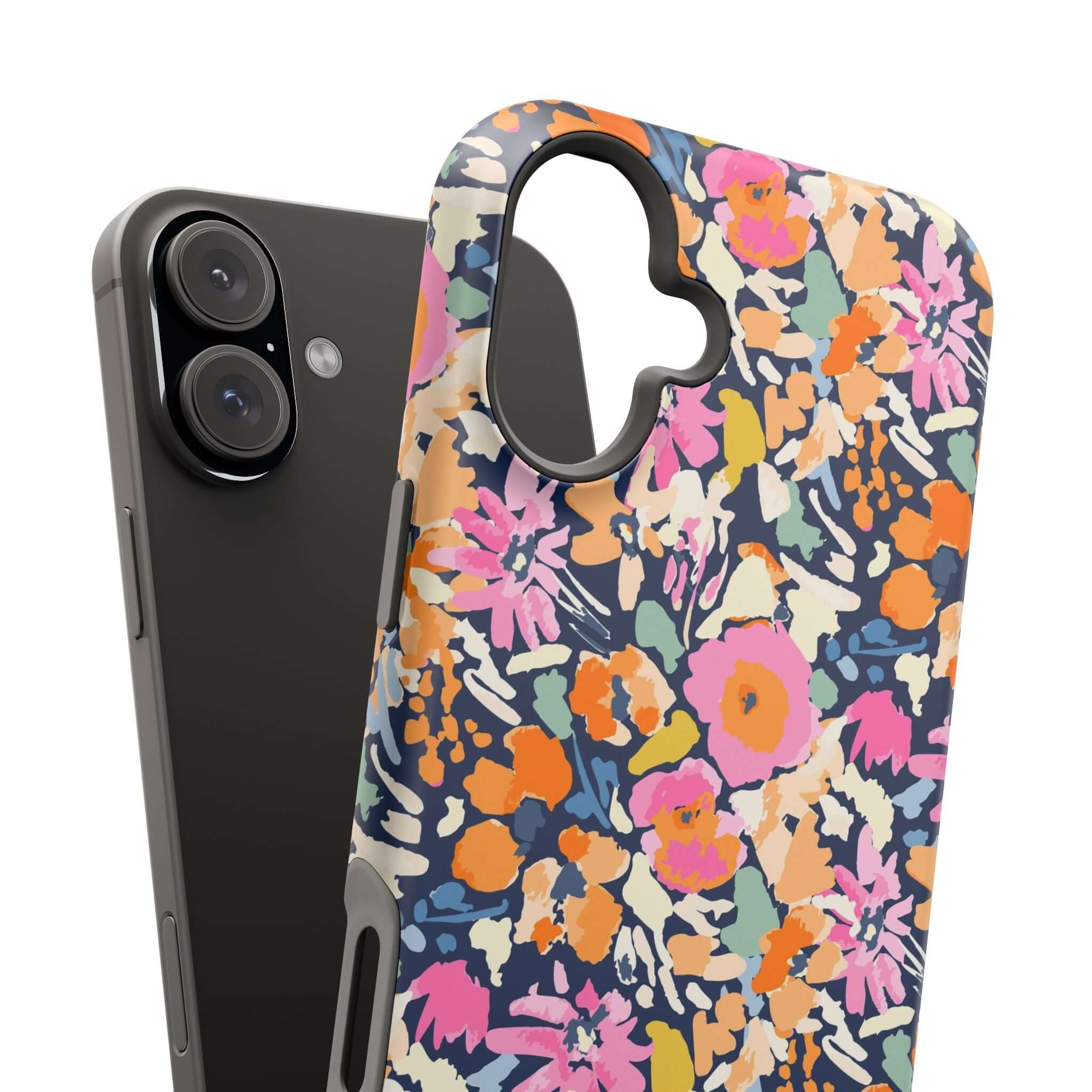 Colorful floral Botanic Burst MagSafe iPhone case for iPhone 16, featuring cute, protective and whimsical flower design.