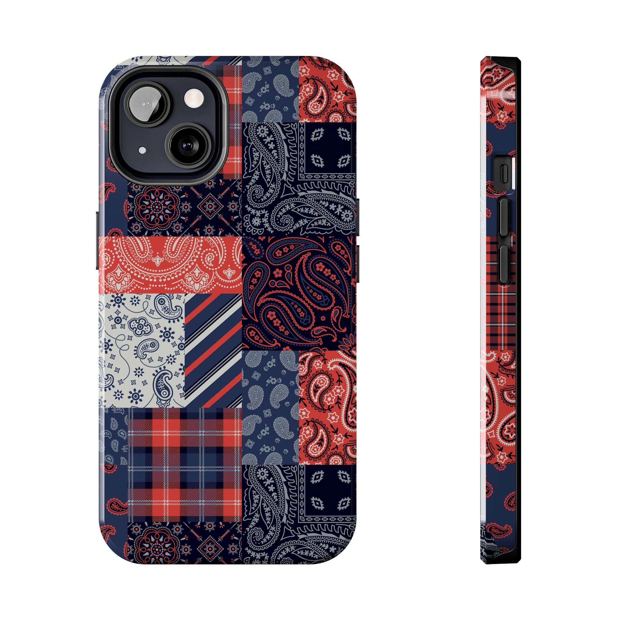 Boho Bandit bandana patchwork iPhone case, cute phone case, bookish phone case for iPhone 14 Pro, stylish phone case for men