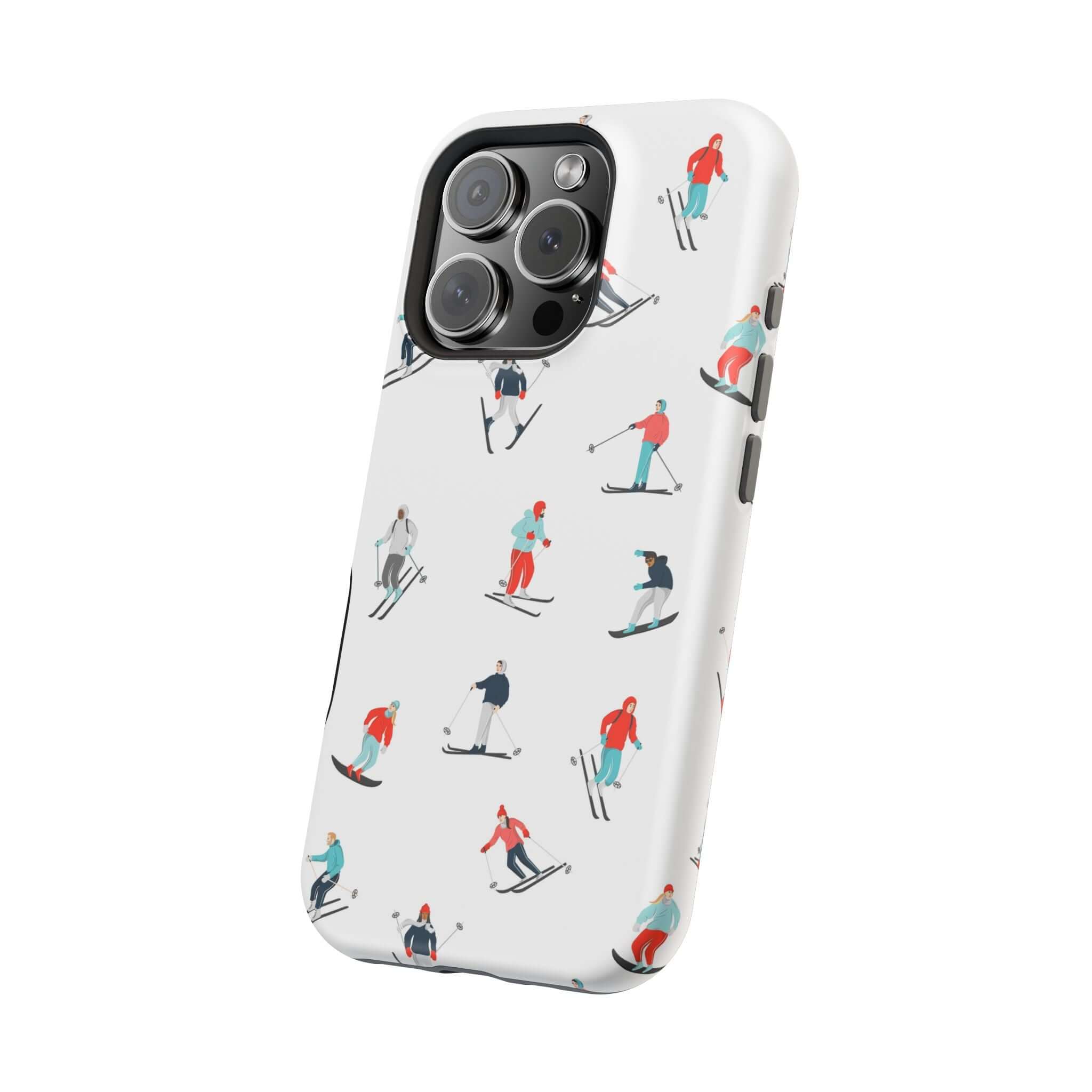 Cute phone cover featuring skiers, perfect phone case for winter sports enthusiasts and iPhone protection.