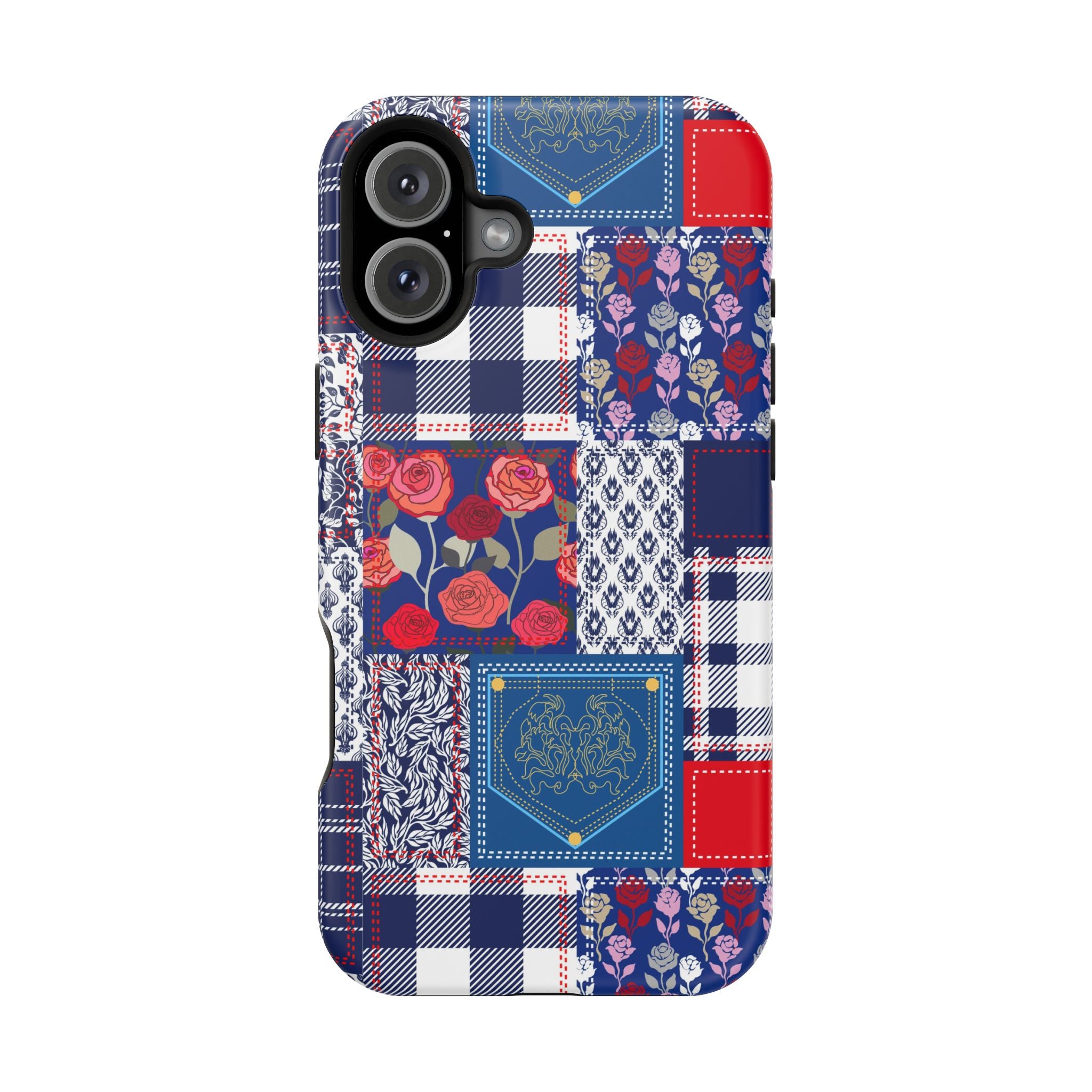 Crimson Bloom | Blue Patchwork Case