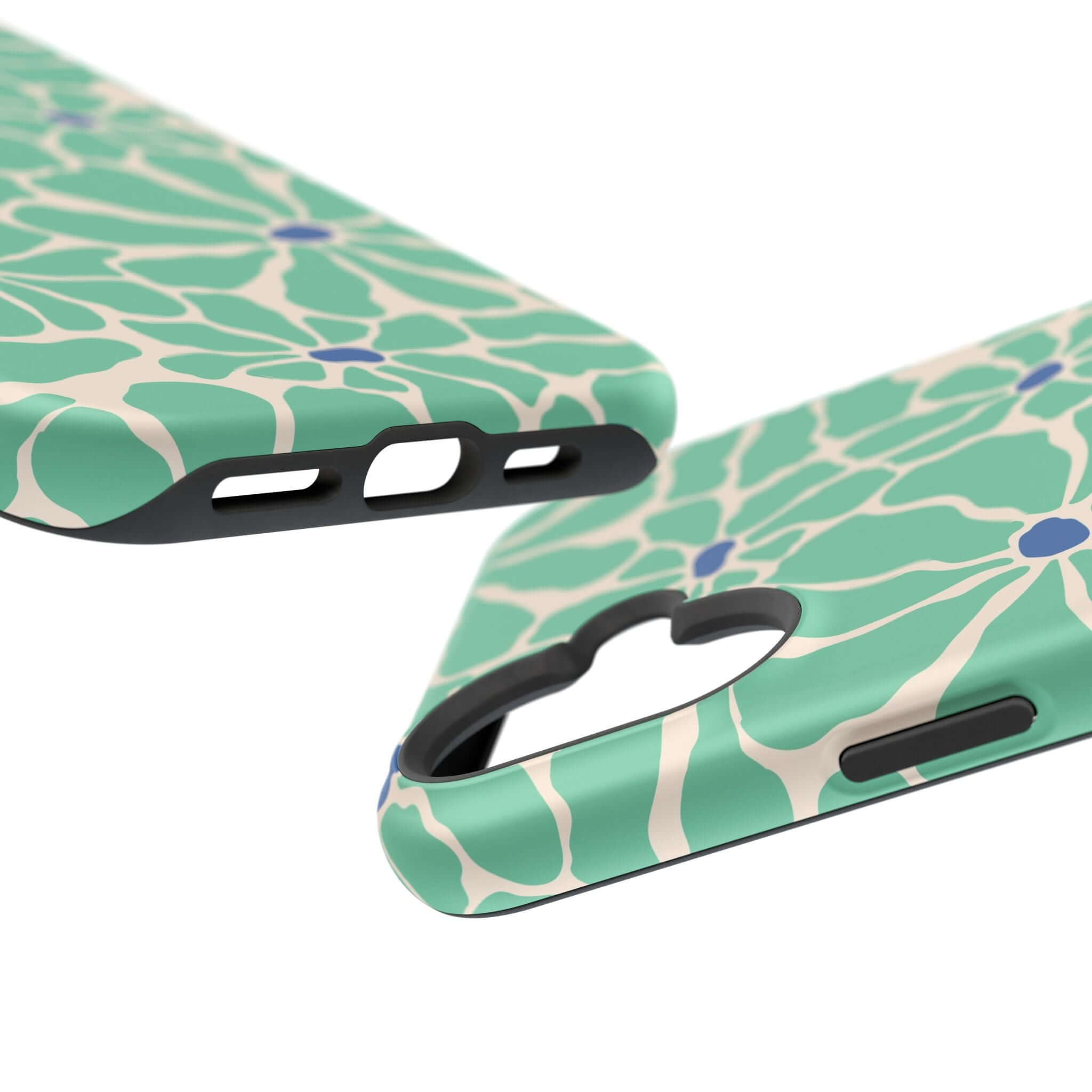 Close-up of Tropical Splash Retro Floral Case, showcasing cute phone cover design and MagSafe compatibility for Apple iPhone.