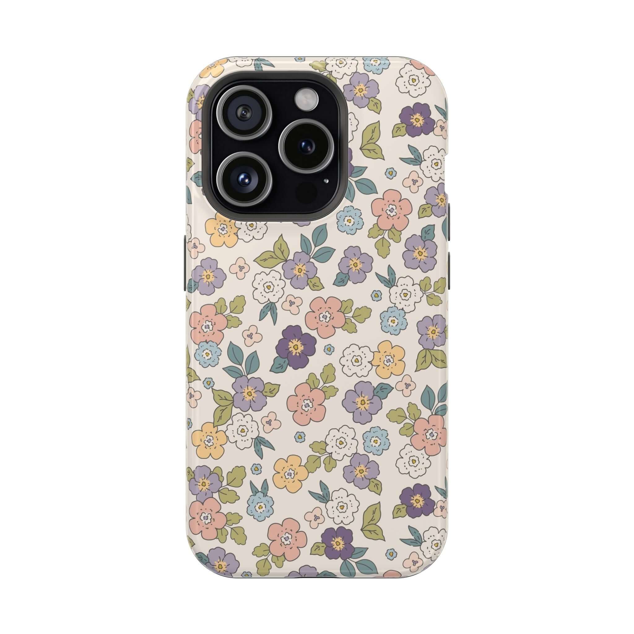 Colorful Ditsy Daisies iPhone case featuring a floral design, perfect cute phone cover for beachy vibes.