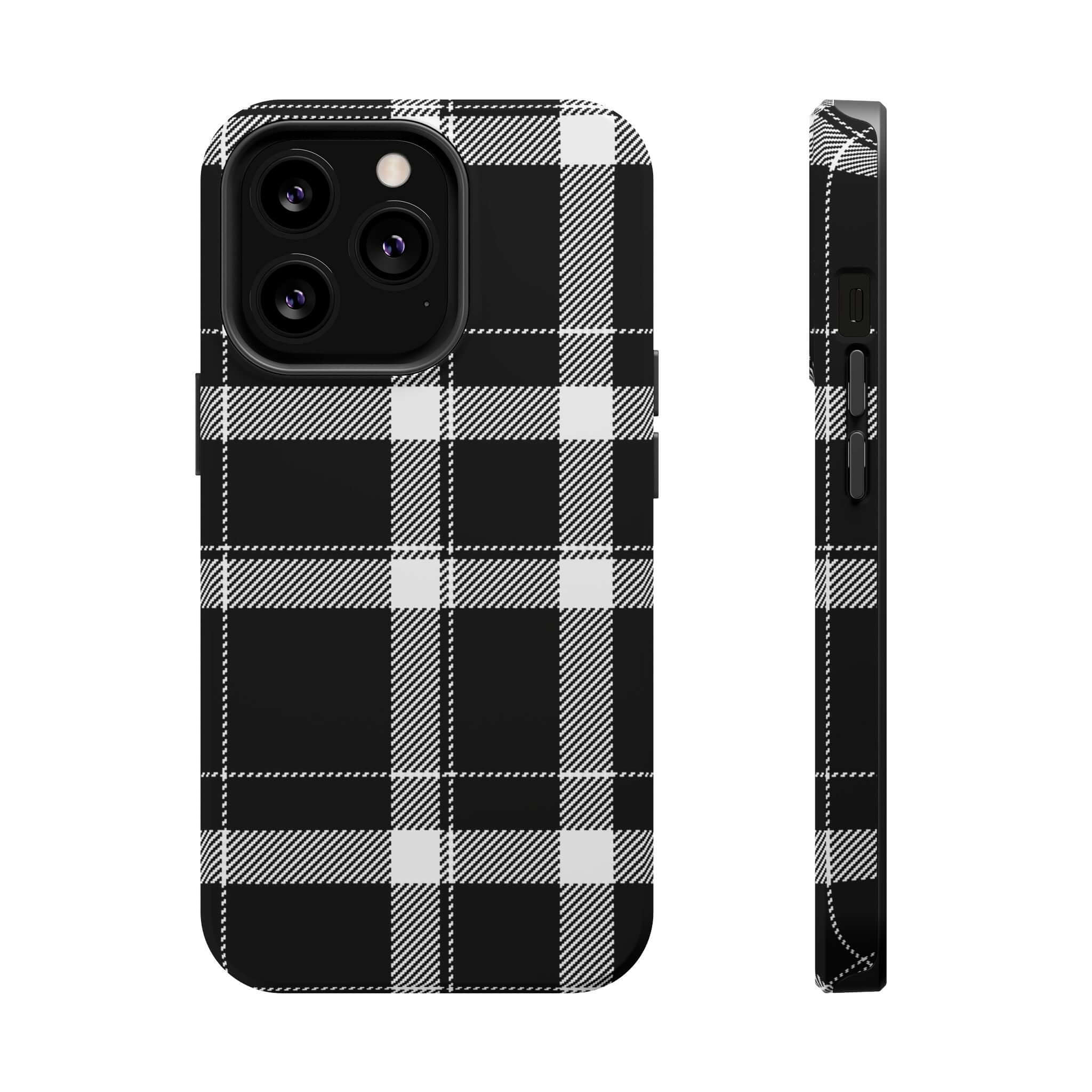 Cute black plaid phone case for Apple iPhone, stylish and protective cover for fashion-forward individuals.