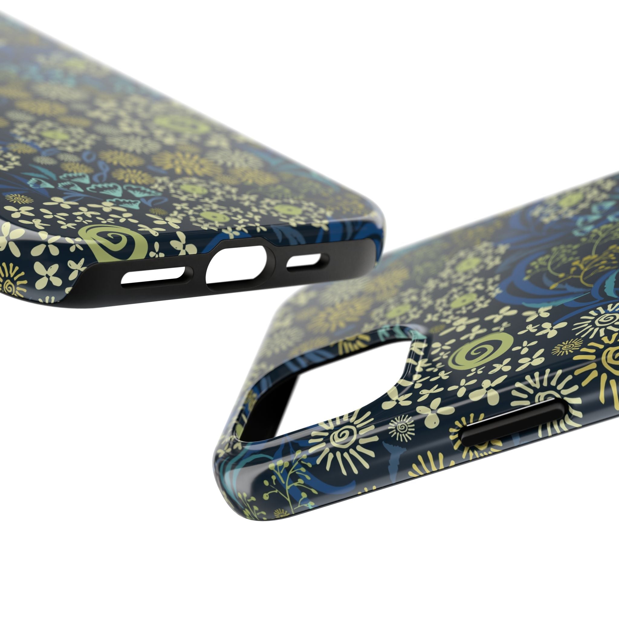 Botanic Breeze Blue Floral iPhone Case with cute and whimsical flower design, protecting your phone from scratches.