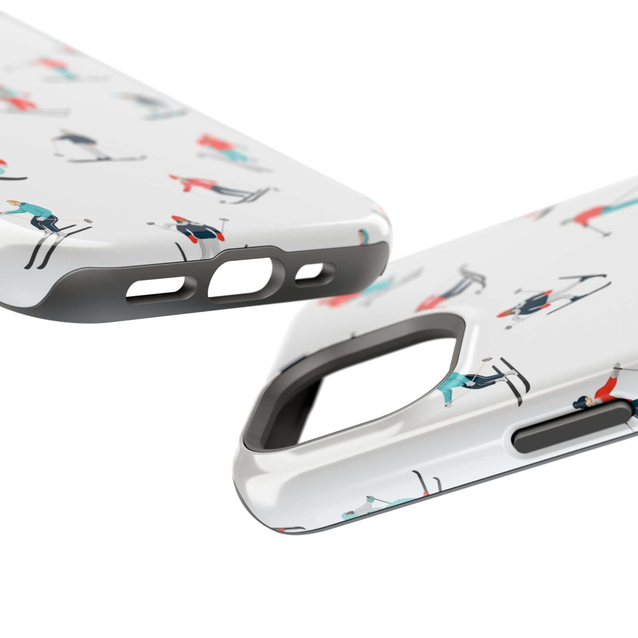 Cute phone cover featuring skiers, perfect iPhone case for winter sports lovers and cold weather adventures.