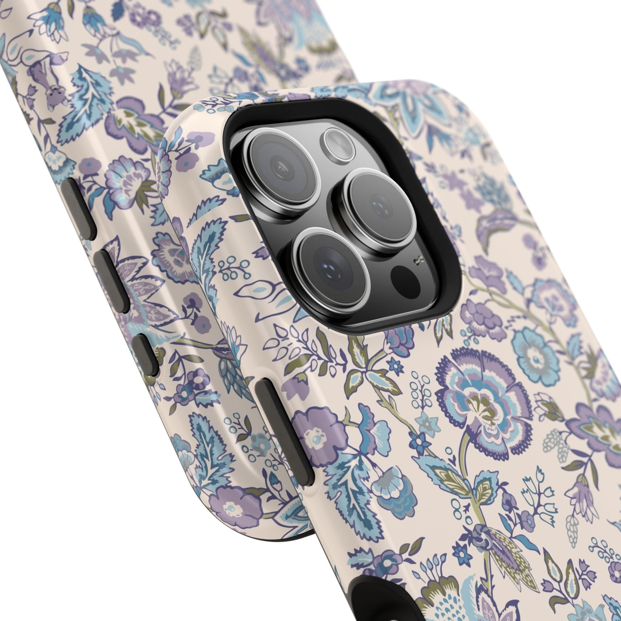 Blue CottageCore floral MagSafe iPhone case, a cute phone cover blending nature with style, perfect for a whimsical garden stroll.