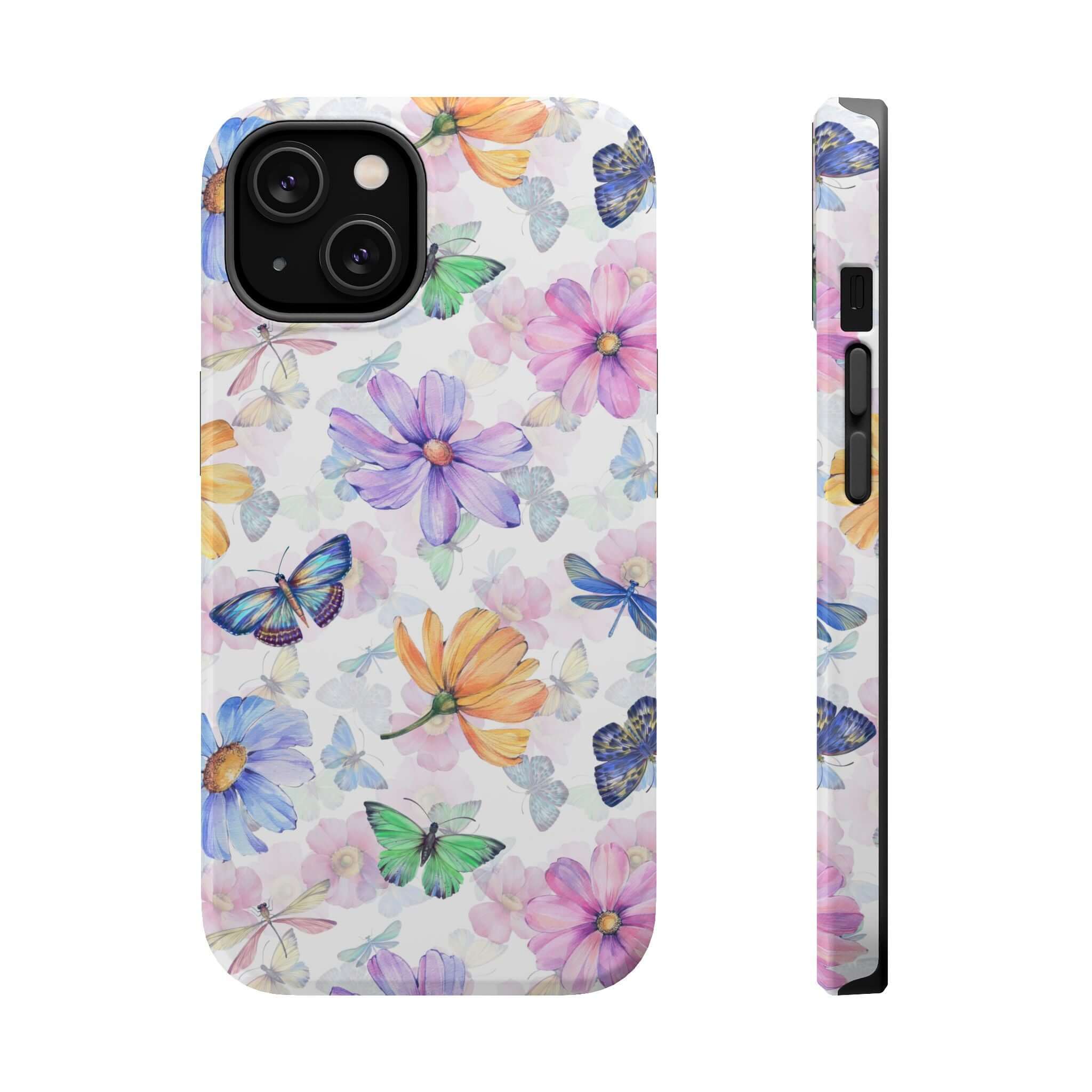 Cute MagSafe iPhone 16 Case with watercolor butterfly and flower design, protective phone case, Fluttering Blooms whimsical phone cover