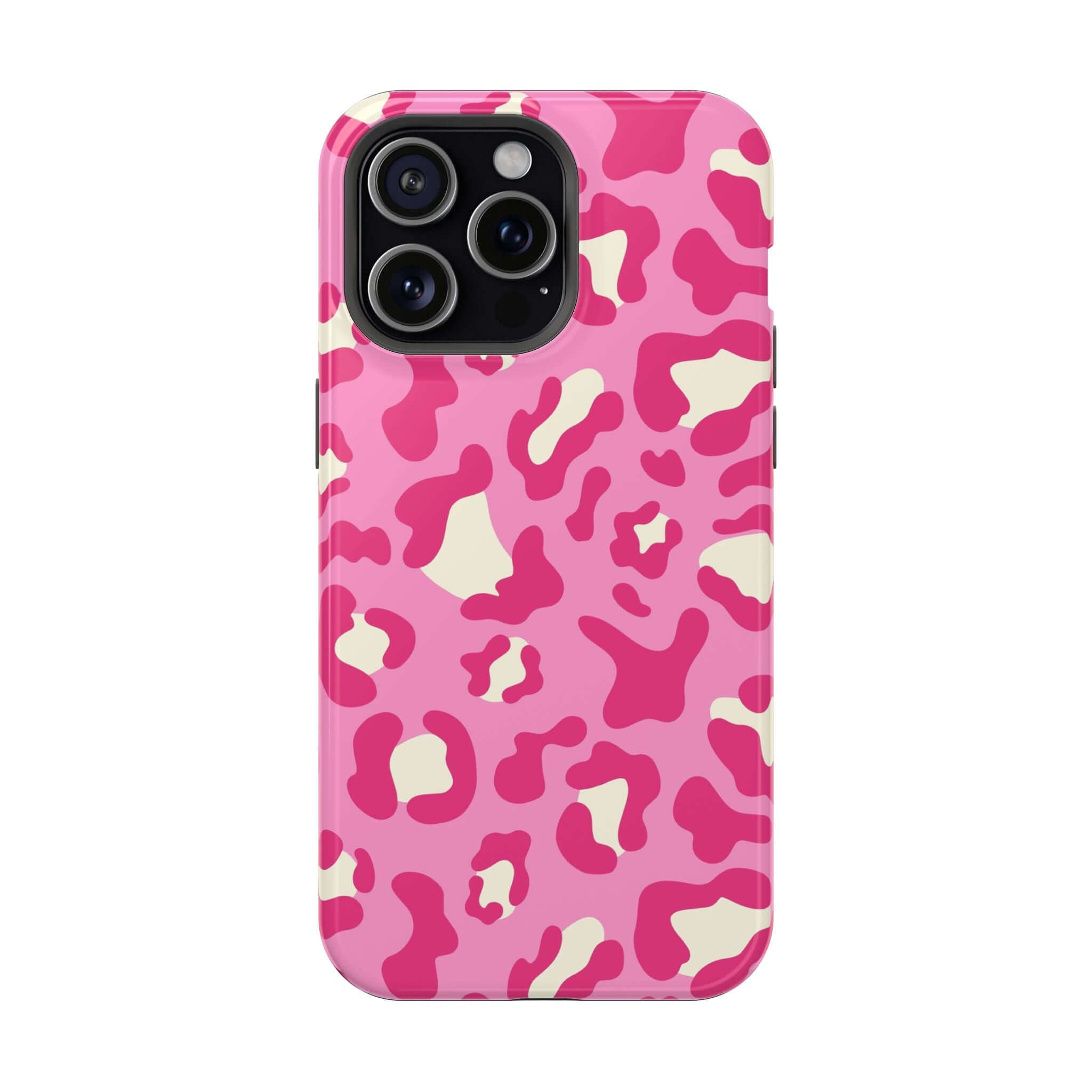 Pink Preppy Cheetah MagSafe case in wild pattern for iPhone 14 Pro Max, perfect phone case that combines style and functionality.