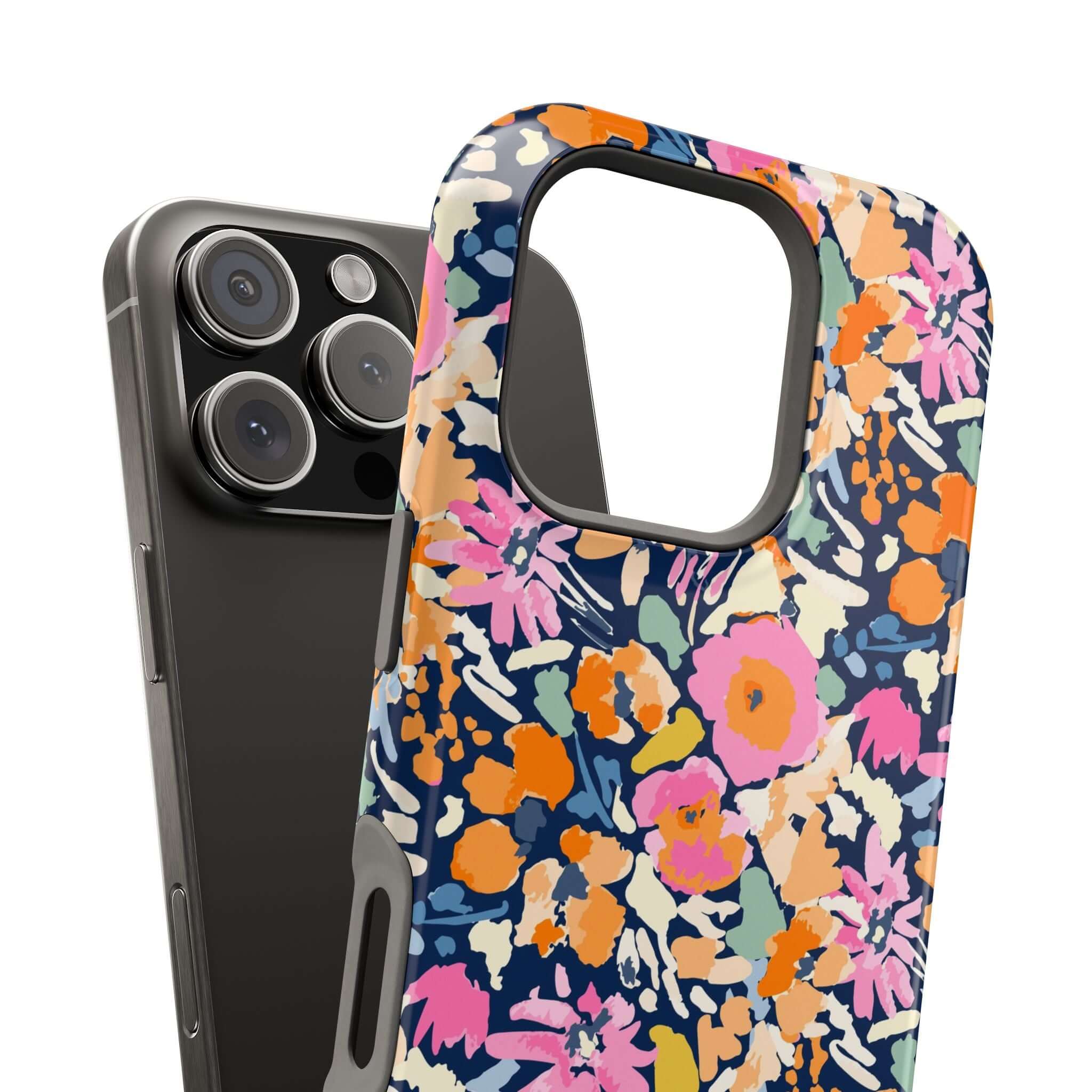 Cute MagSafe iPhone 16 case with colorful floral design - Botanic Burst, Cute Protective phone case for stylish and whimsical protection.