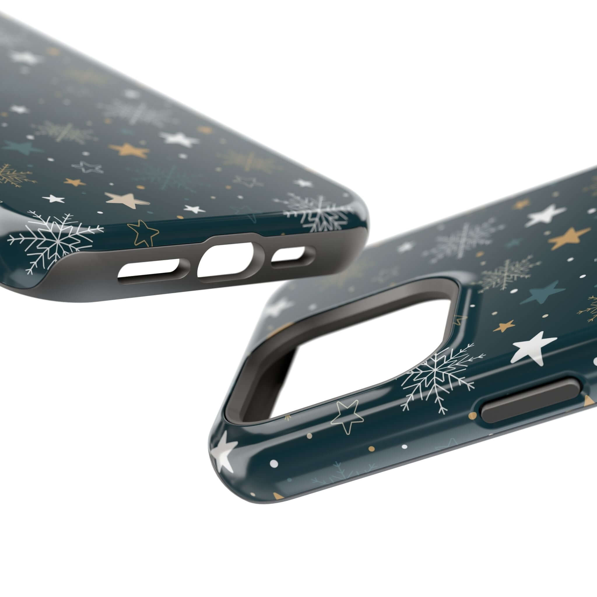 Frosted Wishes MagSafe Christmas phone case with snowflake and star design, festive holiday phone cover with MagSafe technology.