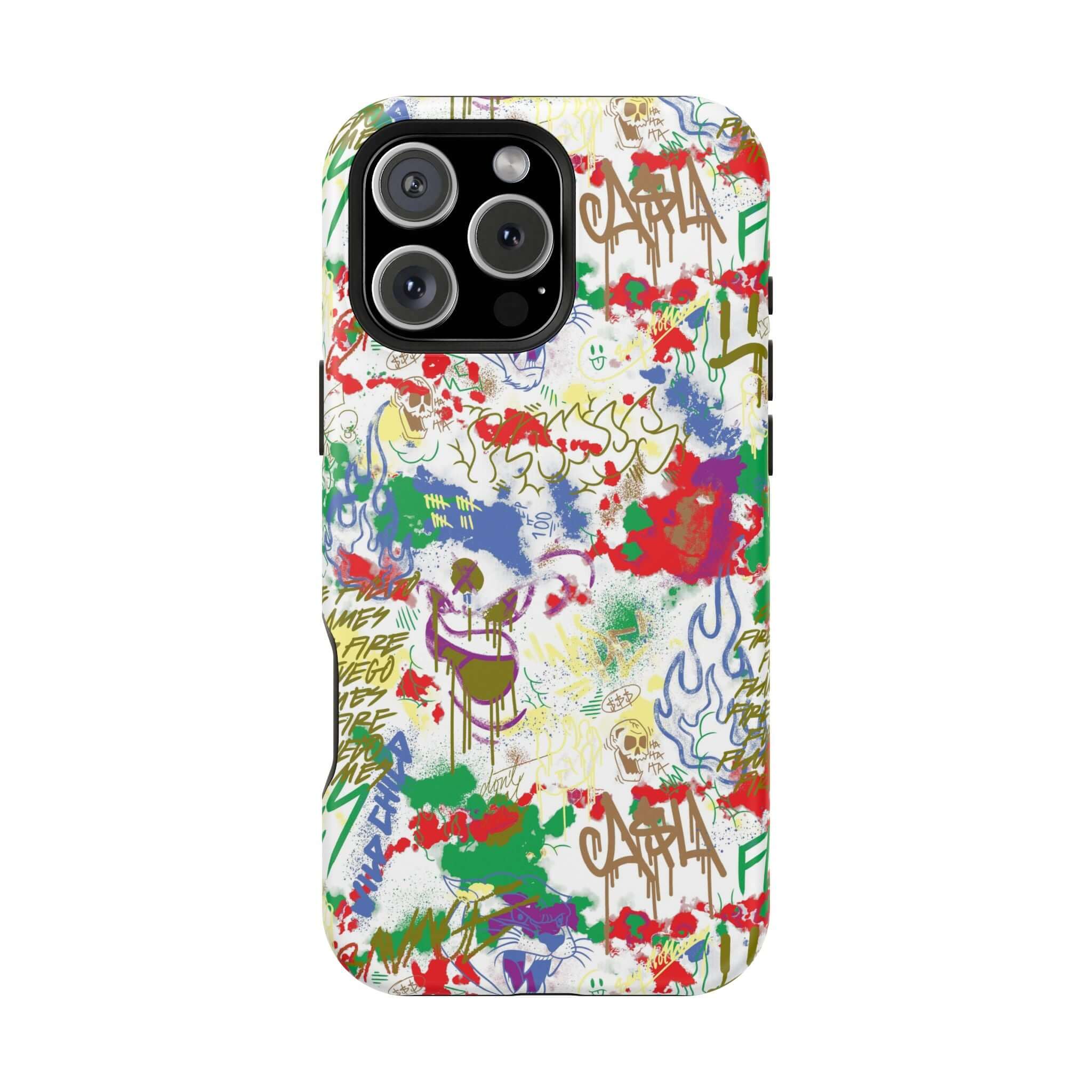 Colorful graffiti iPhone case featuring street art designs, perfect cute phone cover for art lovers.