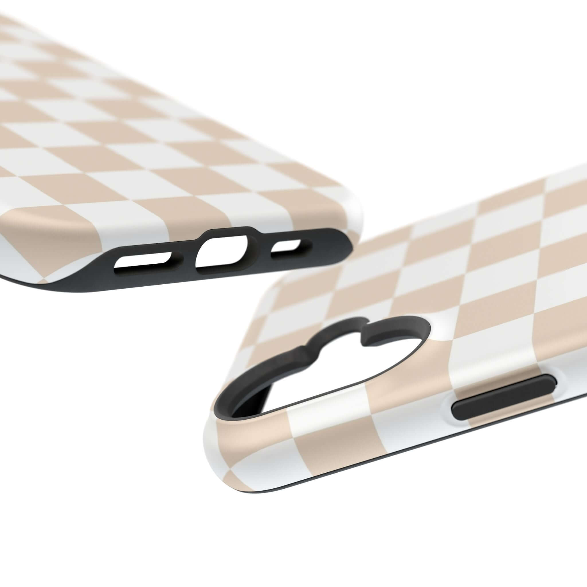 Cream checkered MagSafe iPhone 16 case, stylish beige design, cute protective phone case with classic checkered print