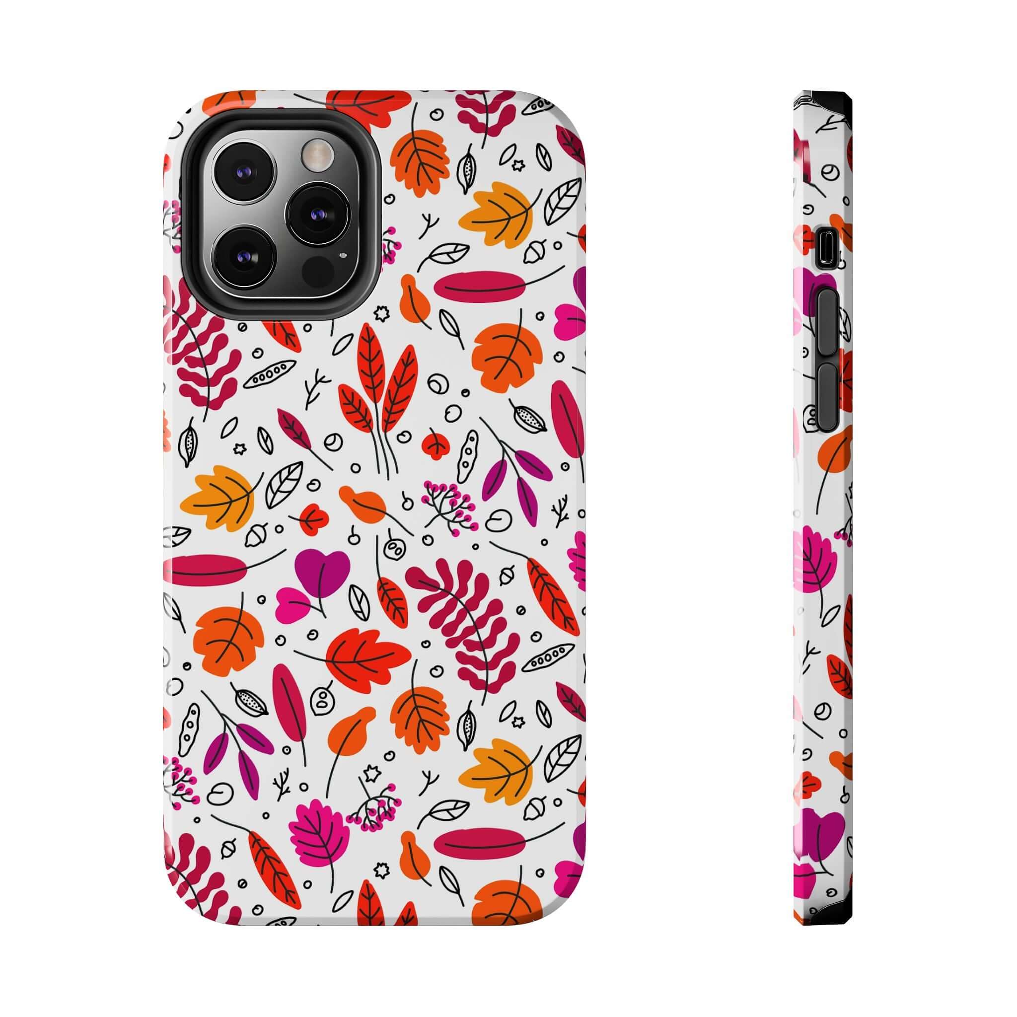 Fall in Love Fall Leaves wireless charging case with vibrant autumn leaf design for iPhone, perfect Halloween and fall iPhone case.