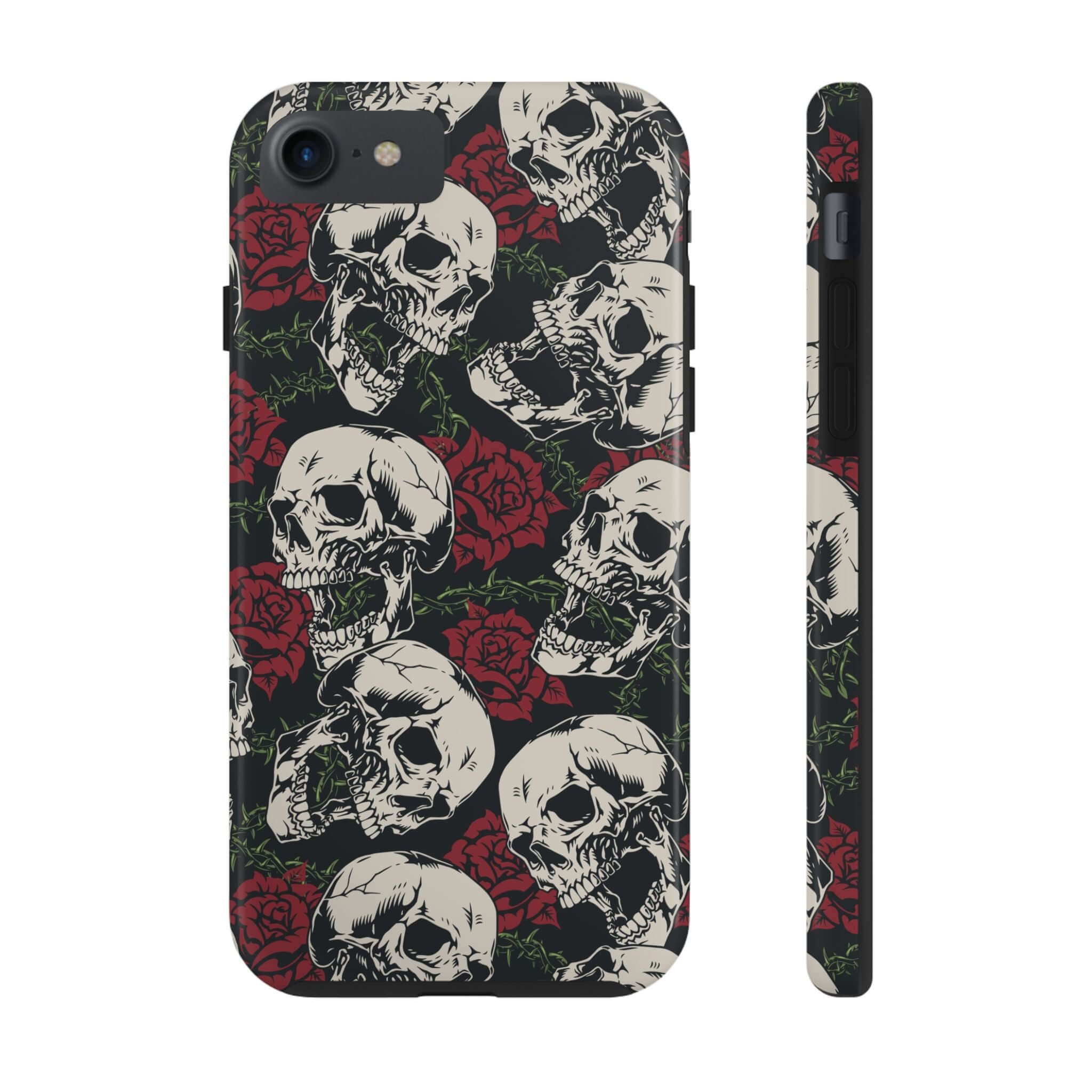 Skull rose design protective cute MagSafe iPhone 16 case with rebellious biker vibe.