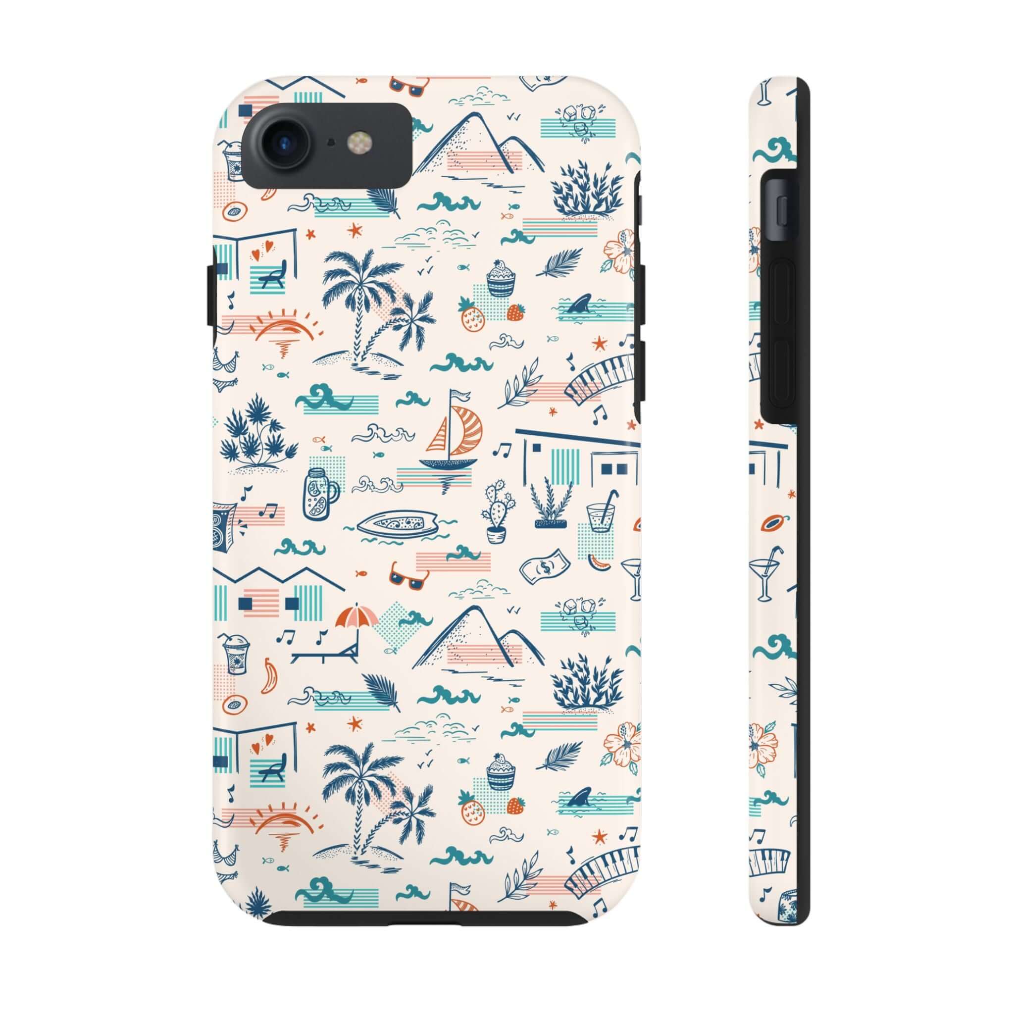 Colorful Forever on Vacation iPhone case with summer-themed illustrations for iPhone 14 Pro Max and Samsung S23