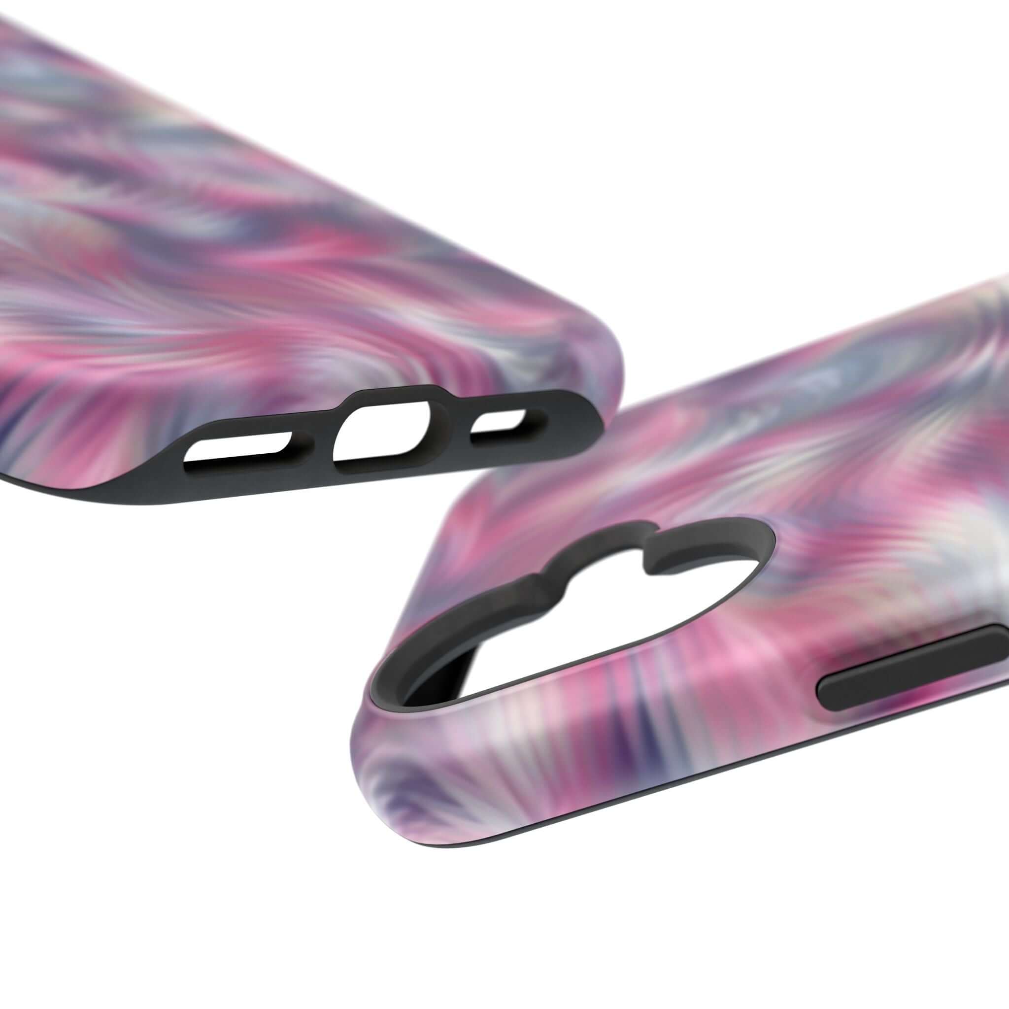 Purple abstract tie dye swirl MagSafe iPhone case, cute floral phone cover with quirky design for playful personality.