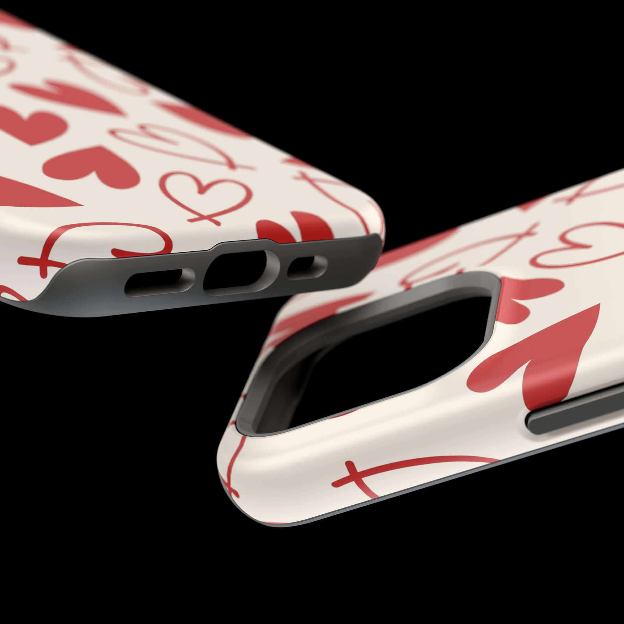 Cute phone case with playful red hearts design, perfect for iPhone protection. Quirky and fun Be Mine hearts phone cover.