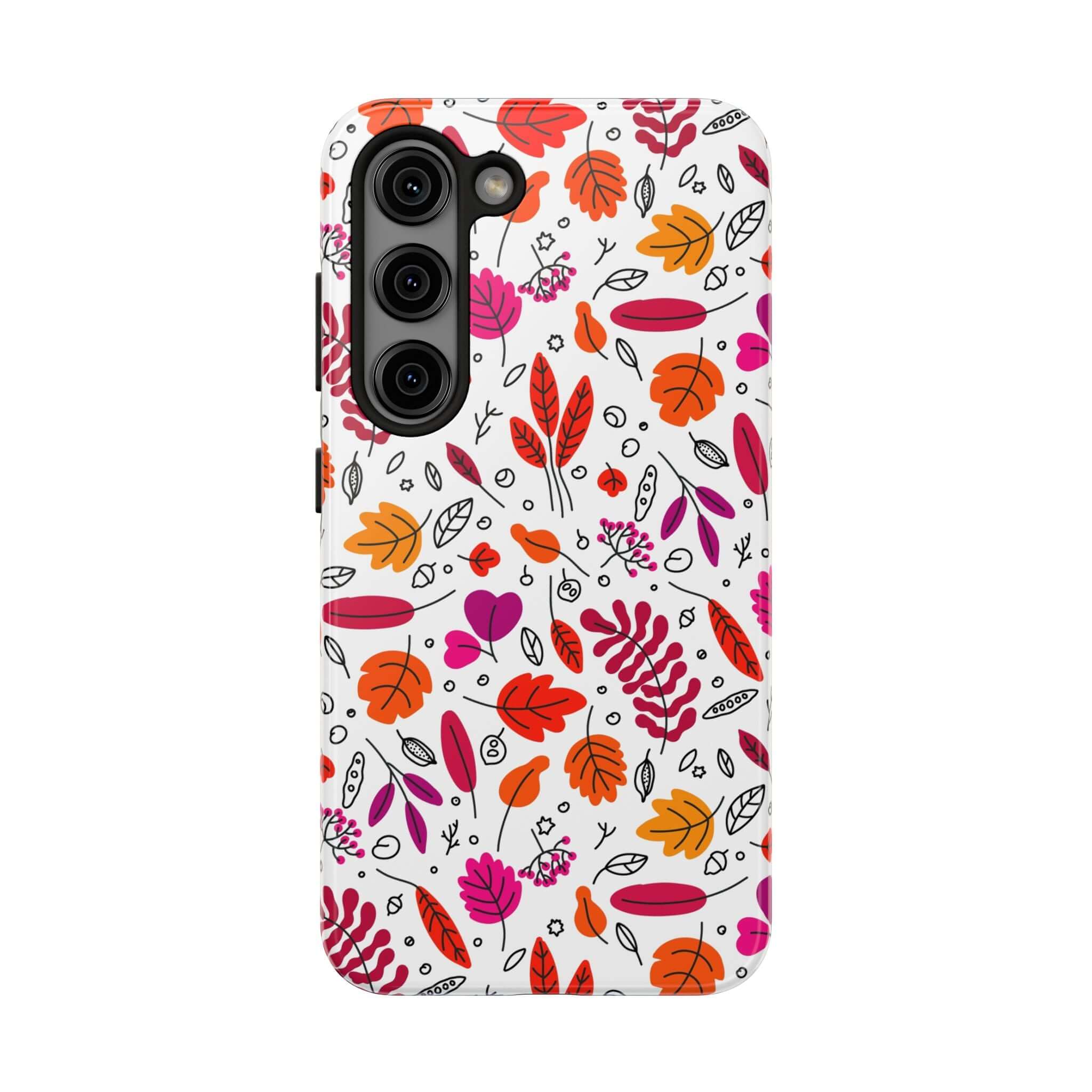 Fall in Love wireless charging case with cute fall leaves design for iPhone, perfect Halloween and autumn accessory.